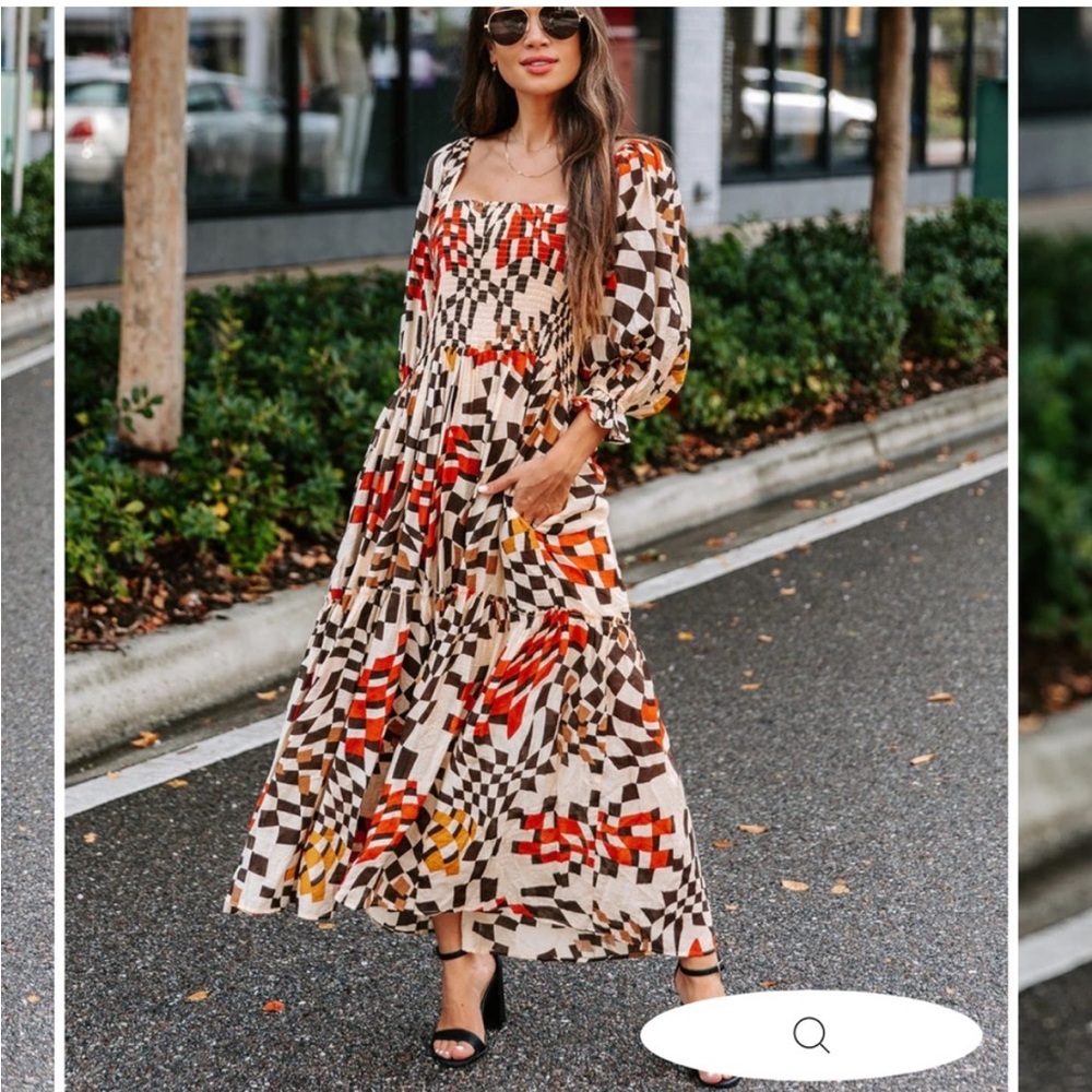 Fate Printed Pocketed Smocked MIDI Dress SMALL